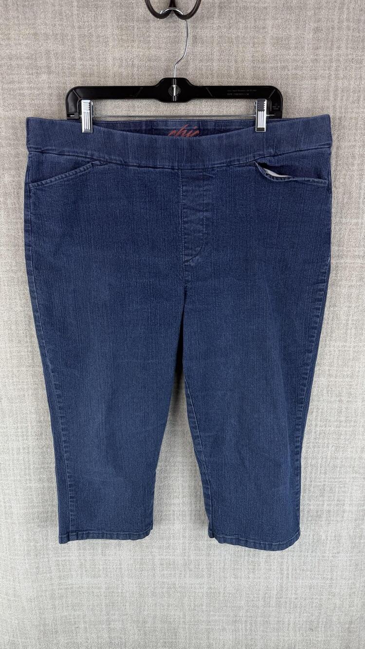 Chic Classic Collection Jeans Womens 18 Blue Dark Wash Capri Stretch Pockets